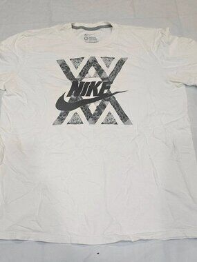 Nike White Short Sleeve Tee with Black Geometric Logo XL